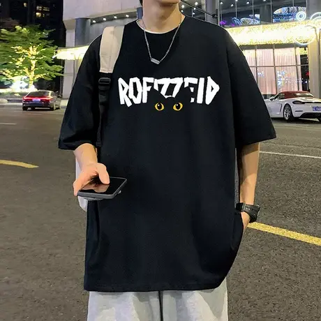 纯棉短袖t恤男夏季2025新款设计感小众半袖美式宽松圆领情侣上衣图片