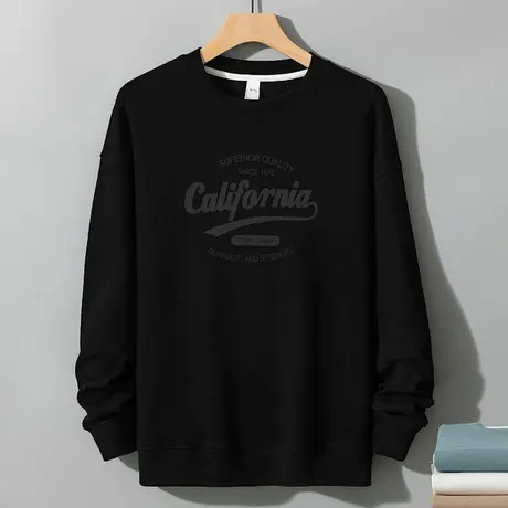 350g重磅卫衣男2025新款潮牌潮流印花黑色上衣服圆领无帽长袖t恤图片