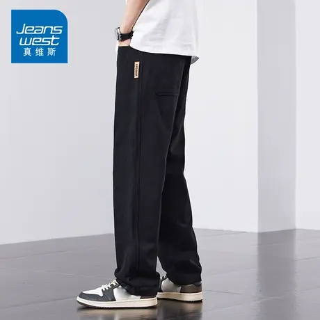 KZ真维斯纯棉工装直筒休闲长裤男士宽松阔腿抽绳松紧男裤子春秋季图片