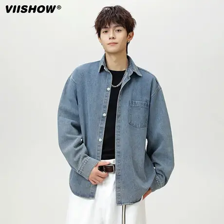 VIISHOW长袖衬衫男2025年早秋水洗牛仔衬衫宽松潮牌男士薄款外套商品大图