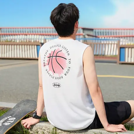 唐狮夏季新款男背心宽松坎肩无袖T恤上衣ins圆领内搭打底衫潮图片