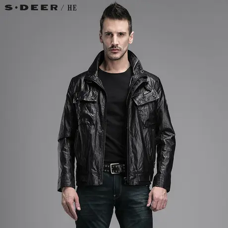 sdeerhe圣迪奥男装2017秋装时尚帅气PU立领夹克外套上衣H14372234图片