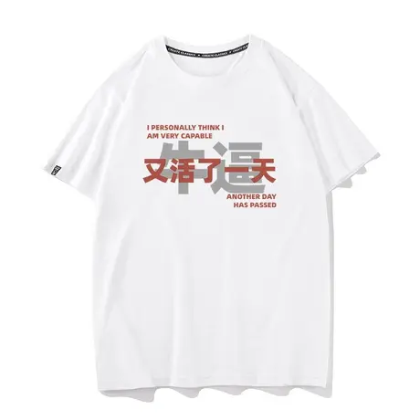 秀洛又活了一天文字国潮汉字恶搞打底衫纯棉半袖衣服短袖T恤男女商品大图