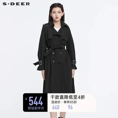 sdeer圣迪奥西装领收腰双排扣中长款风衣外套S22181809图片