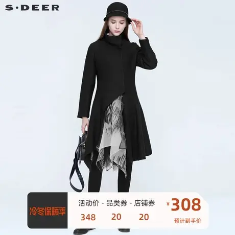 sdeer圣迪奥女装毛呢大衣时尚立领不规则拼接风衣外套S20481826图片
