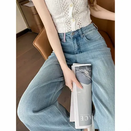 时尚气质牛仔裤2025年夏季新款女高腰显瘦百搭宽松直筒通勤长裤图片