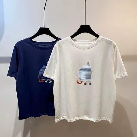 十三行简约趣味卡通印花圆领短袖T恤女夏季新款亲肤薄款洋气上衣图片