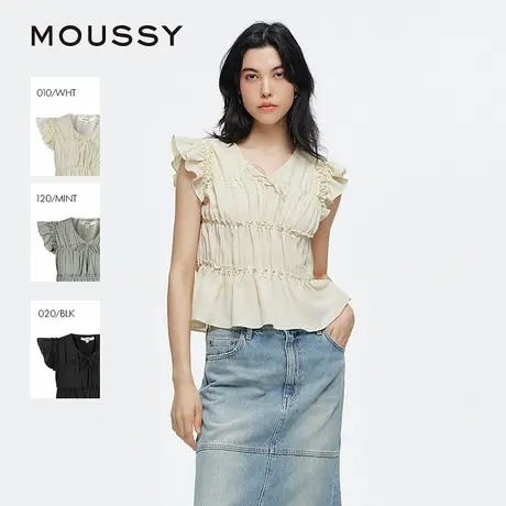 MOUSSY 2025夏季新品清新森系抽褶木耳边飞飞袖衬衫028ISA30-3481商品大图