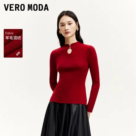 Vero Moda奥莱针织衫毛衣女秋冬新款新中式改良镂空半高领上衣商品大图