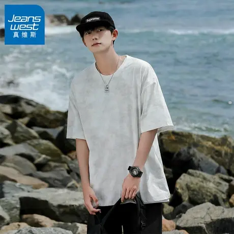 N5真维斯短袖T恤男2025夏季新款美式潮牌扎染男生宽松半袖上衣服t商品大图