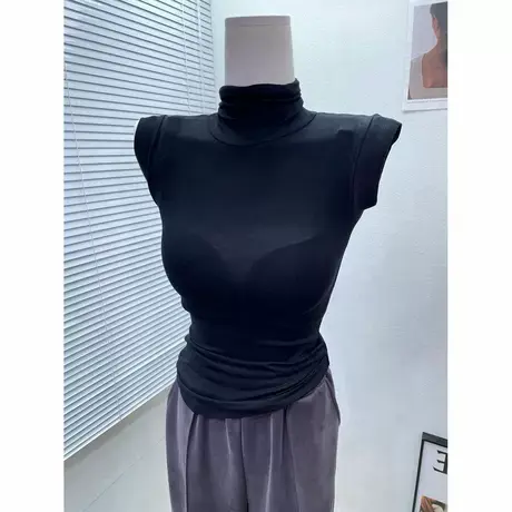 B变Ｃ～版型敲显胸 紧身性感气质高领无袖t恤女薄款背心打底上衣商品大图