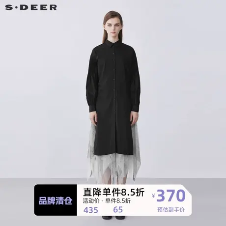 sdeer圣迪奥女装翻领网纱印花背心两件衬衫连衣裙S21381208🚂商品大图