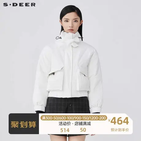 sdeer圣迪奥女装系带高领抽绳宽松短款白色羽绒服S21462424💡商品大图