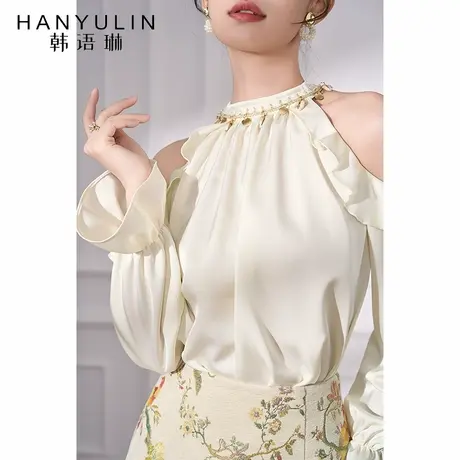 韩语琳挂脖衬衫女设计感小众2025新款春秋款气质长袖宽松露肩上衣商品大图