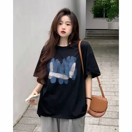 大码设计感慵懒短袖t恤女2025新款夏季胖mm休闲独特美式上衣ins潮图片