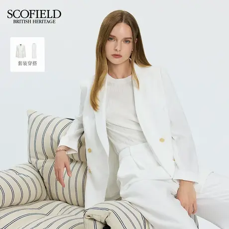 【易打理】Scofield女装老钱风双排扣西装外套挺括垫肩2025秋新品商品大图