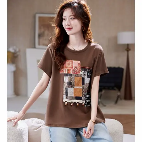 宝诗黎【新品价158元】圆领贴布钉珠短袖T恤UI1151商品大图