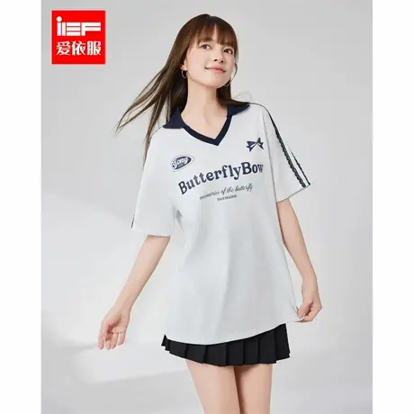 IEF/爱依服T恤2025夏季新款宽松休闲女孩子运动风时尚字母中上衣图片