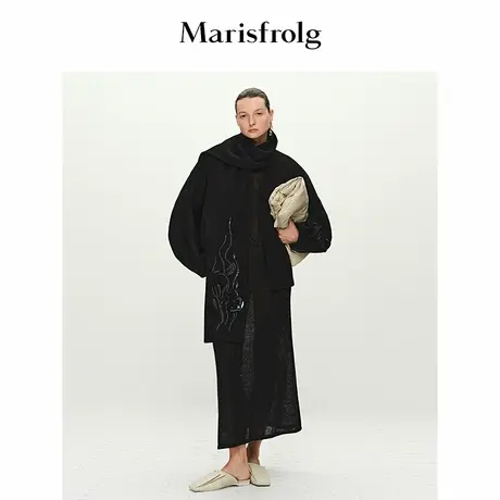 【艺术家灵感】Marisfrolg玛丝菲尔2025春新款刺绣黑色棉服外套图片