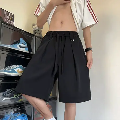 短裤男夏季2025新款纯色宽松休闲运动裤港风大码直筒裤子冰丝西裤图片