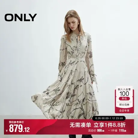 ONLY2025夏季新款国风浪漫花卉印花飘逸伞裙长袖喇叭袖连衣裙女商品大图