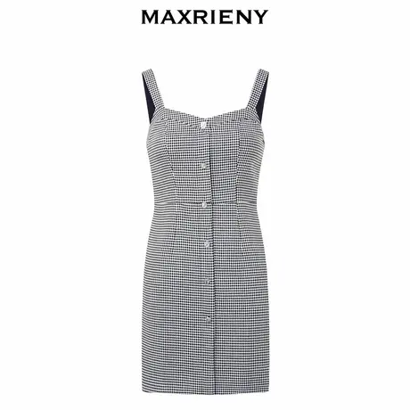 【奥莱】MAXRIENY复古气质黑白格纹吊带连衣裙收腰修瘦早秋裙子图片