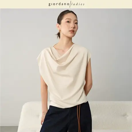 GL2025夏季新款短袖T恤女纯棉气质优雅风荡领小飞袖T恤女02325035图片