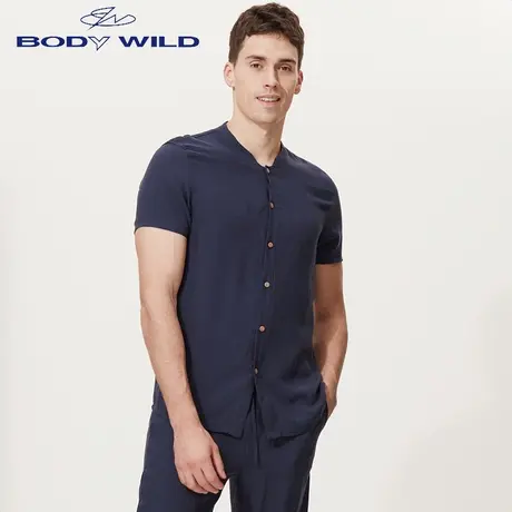 BODY WILD宝迪威德男士衬衫开襟立领短袖家居服上衣男ZBN41IA2商品大图