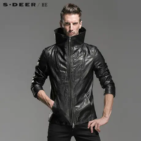sdeerhe圣迪奥男装2017秋装PU个性机车立领皮夹克外套H14372250图片