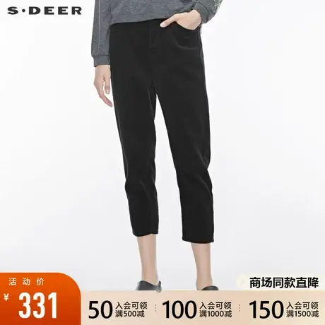 sdeer圣迪奥女装时尚休闲字母贴布灯芯绒直筒九分裤S19480856图片