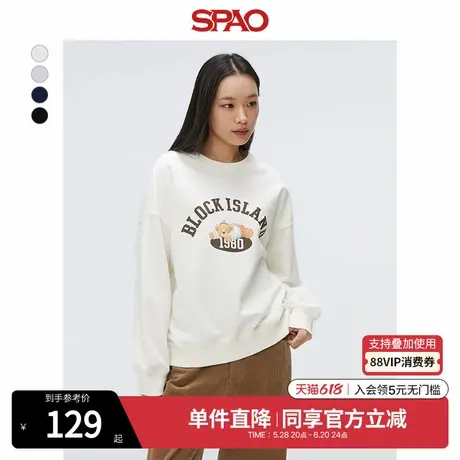 SPAO韩国同款2025年春季新品小熊Woodie女士圆领卫衣SPMWF12G61商品大图