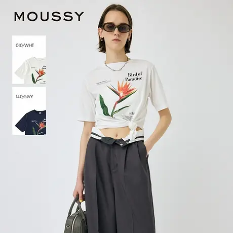 MOUSSY 2025夏季新品天堂鸟花印花纯棉打结短袖T恤010IS390-4031图片