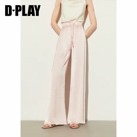 DPLAY秋季垂坠感粉色直筒裤缎面长裤阔腿裤新中式裤子休闲裤商品大图