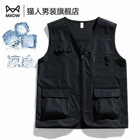 猫人夏季男士背心休闲多口袋工装马甲爸爸户外宽松马夹舒适上衣服商品大图