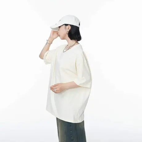 薄荷绿圆领纯色短袖T恤女夏季新款宽松oversize休闲情侣半袖上衣图片