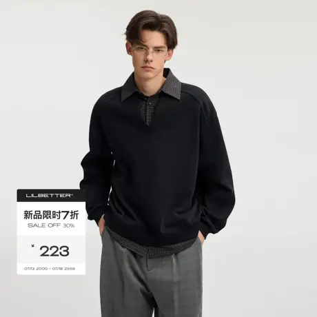 Lilbetter重磅珠地假两件拼接格纹衬衫2025秋男士通勤polo卫衣LB图片