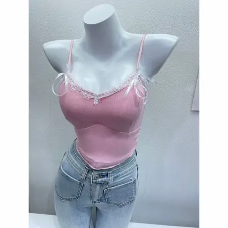 haolala~气质女神！性感蕾丝花边吊带小背心外穿短款带胸垫上衣夏图片