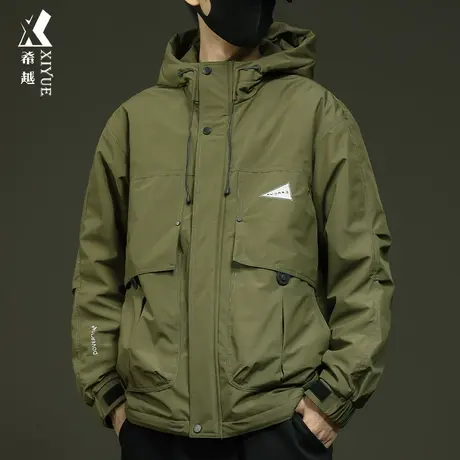 希越山系工装连帽棉衣冬季2023新款加棉加厚男冲锋衣户外风衣外套图片