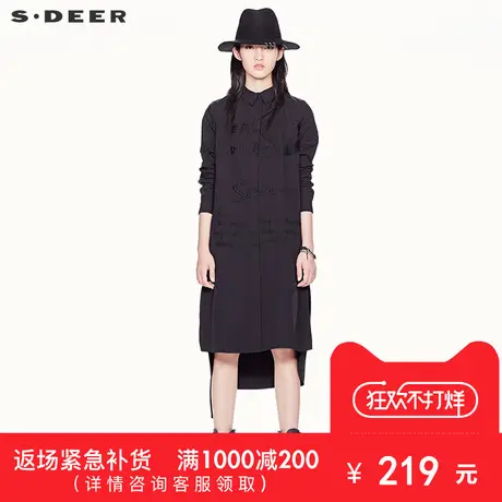 sdeer圣迪奥2018春装潮中性字母绣花飘带贴袋长款衬衫女S17380577🆑商品大图