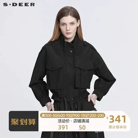 sdeer圣迪奥女装个性立领大口袋收腰黑色外套S22182205🦌商品大图