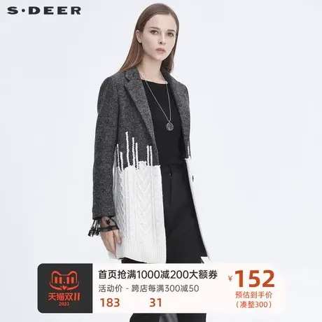 sdeer圣迪奥女装特卖清仓休闲平驳领撞色针织毛呢外套S19382251📈商品大图