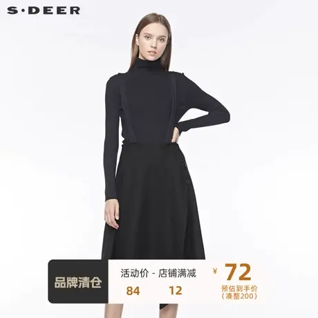 sdeer 👆圣迪奥女装休闲简约搭片不规则纯黑毛呢背带裙S19481116图片