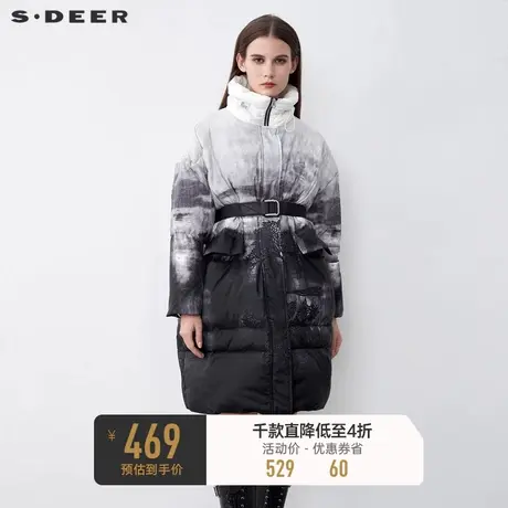 sdeer圣迪奥冬装高领撞色印花收腰长款羽绒服女S21482433🌯商品大图