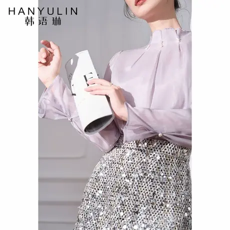 韩语琳紫色雪纺衫女2025新款夏季气质宽松高级感长袖雪纺衬衫上衣商品大图