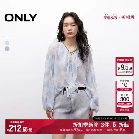 ONLY2025夏季新款法式荷叶边轻薄质感面料遮肉显瘦泡泡袖雪纺衫女商品大图