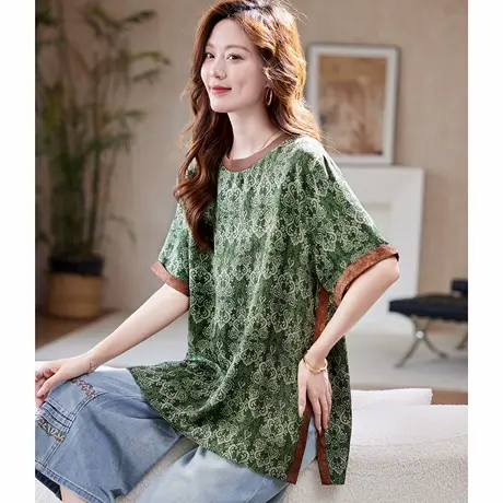 宝诗黎【新品价278元】中长款提花短袖T恤AHL4115图片