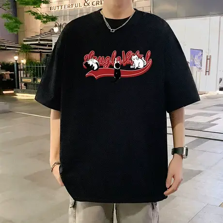 纯棉短袖T恤男夏季2025新款休闲宽松半袖潮牌大码透气圆领体恤衫商品大图