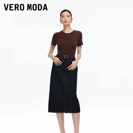 Vero Moda半身裙2025秋季新款含棉复古磨白撞色明线裙子325337010商品大图