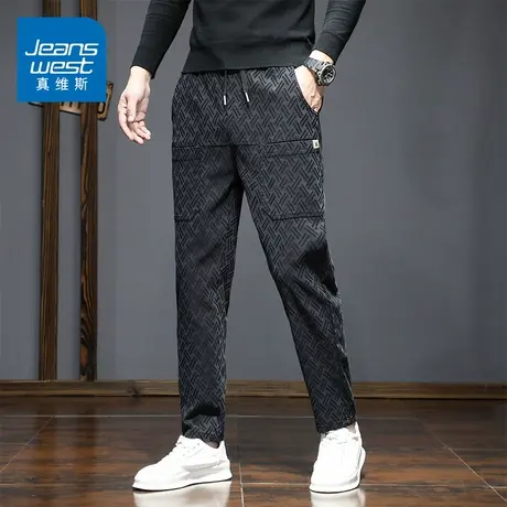 KZ真维斯条纹休闲长裤男士直筒宽松抽绳春秋季高品质男裤子运动裤图片