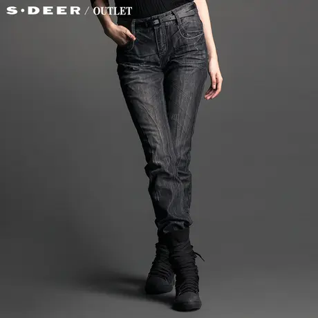 s.deer【上新】圣迪奥冬装自然做旧系腰带皱褶牛仔裤图片
